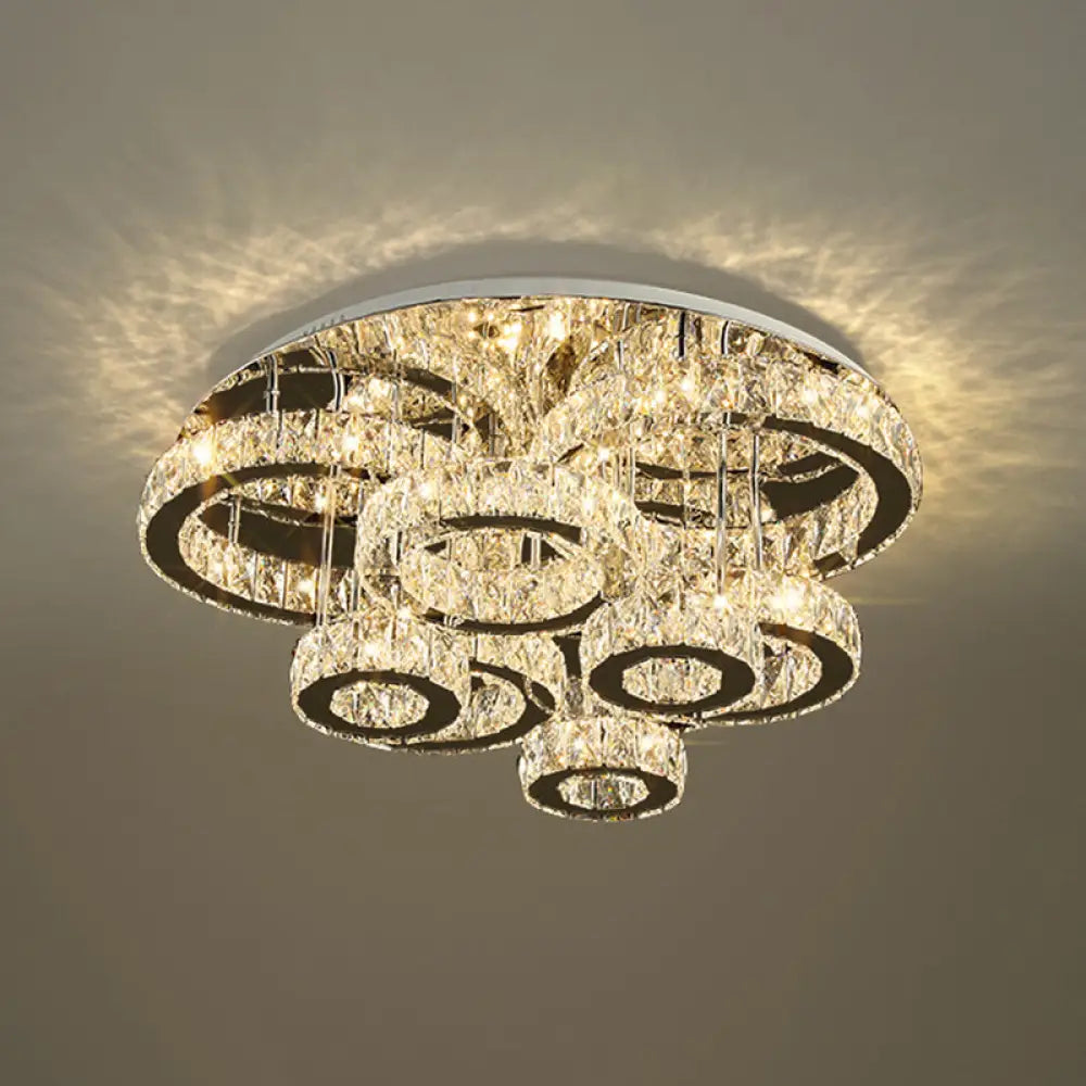 Sleek Stainless-Steel Led Crystal Flush Mount Ceiling Light / 31.5