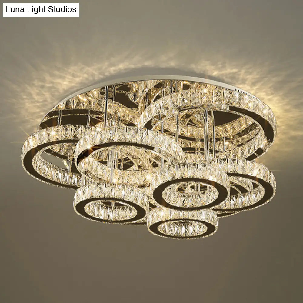 Sleek Stainless-Steel Led Crystal Flush Mount Ceiling Light