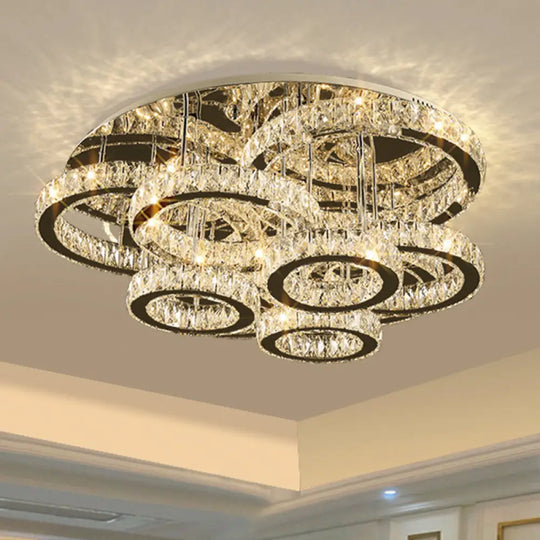 Sleek Stainless-Steel Led Crystal Flush Mount Ceiling Light / 39.5