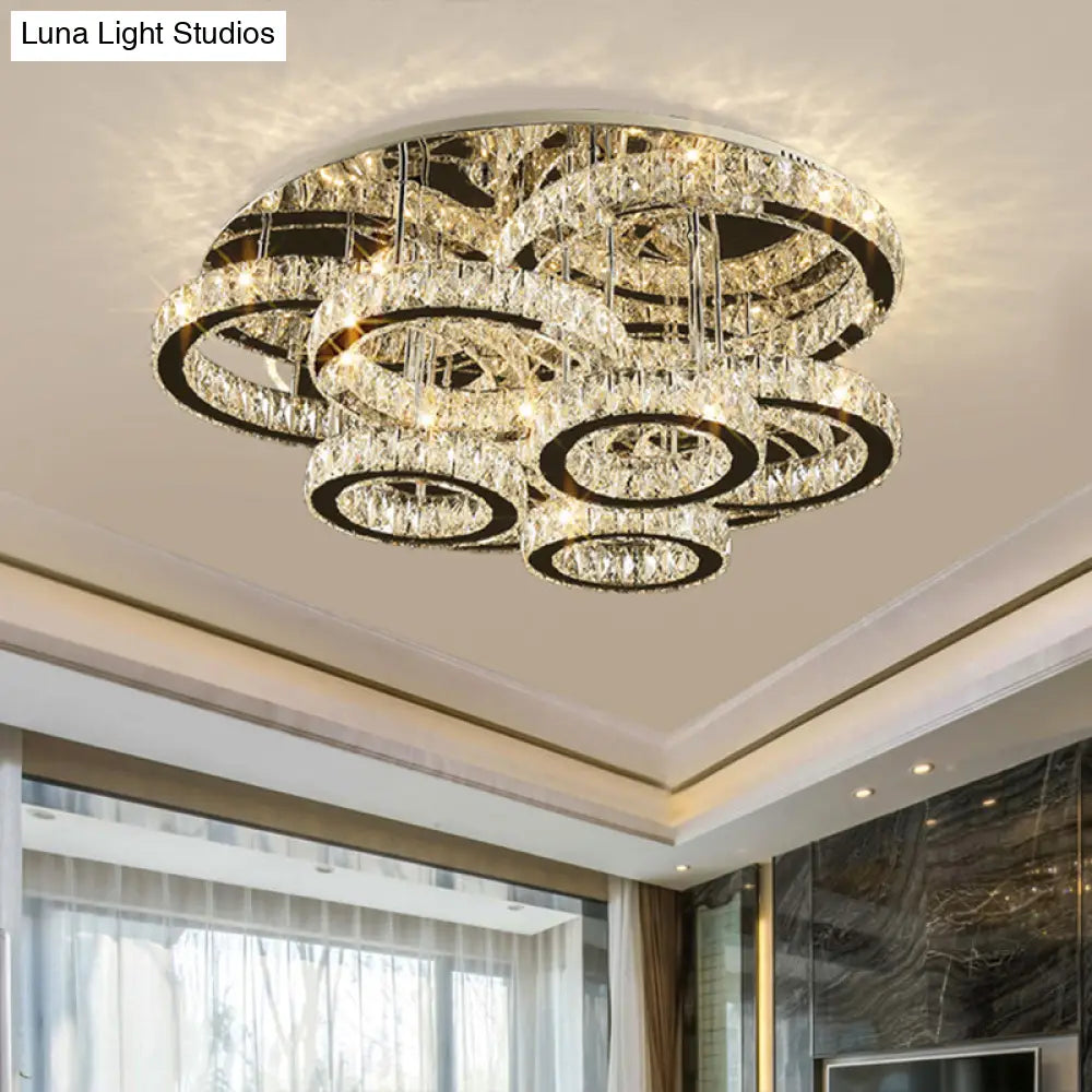 Sleek Stainless-Steel Led Crystal Flush Mount Ceiling Light