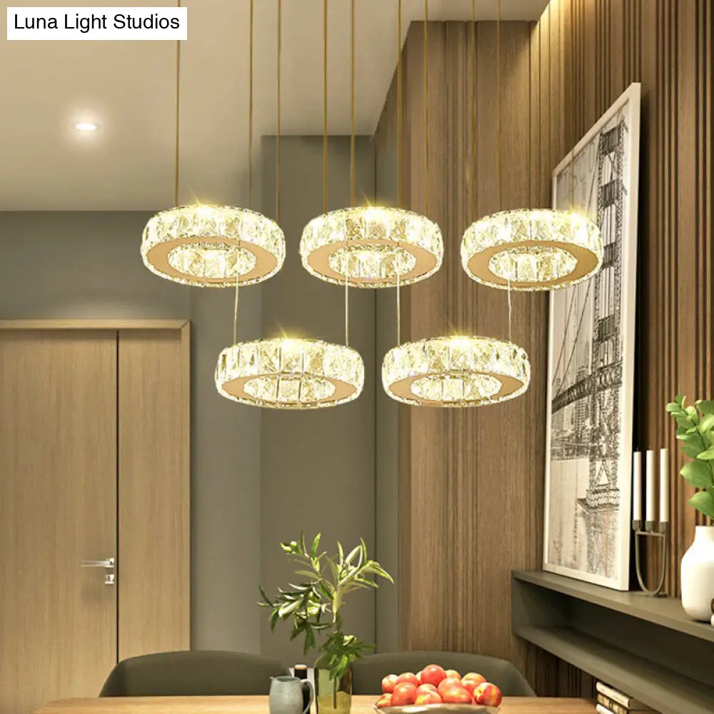 Modern Faceted Crystal Circle Pendant Light With Led Lights And Stainless-Steel Finish