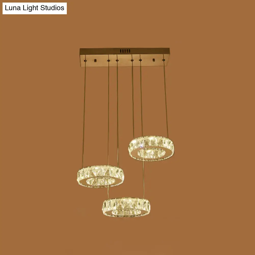 Modern Faceted Crystal Circle Pendant Light With Led Lights And Stainless-Steel Finish 3 /