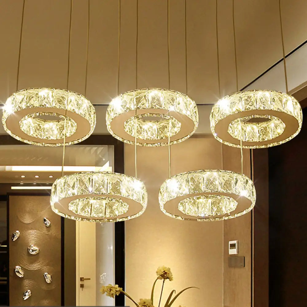 Sleek Stainless-Steel Led Pendant Light With Circle Shaped Faceted Crystal 5 /