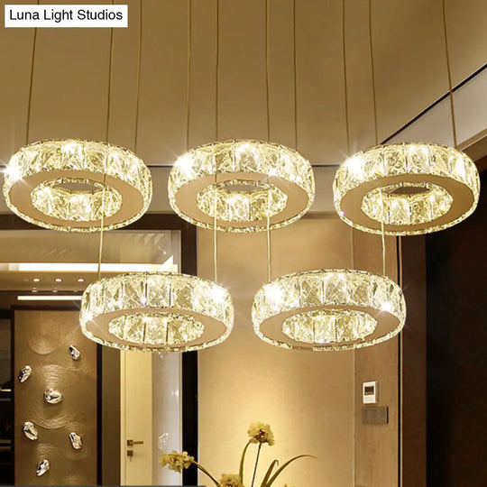 Modern Faceted Crystal Circle Pendant Light With Led Lights And Stainless-Steel Finish 5 /