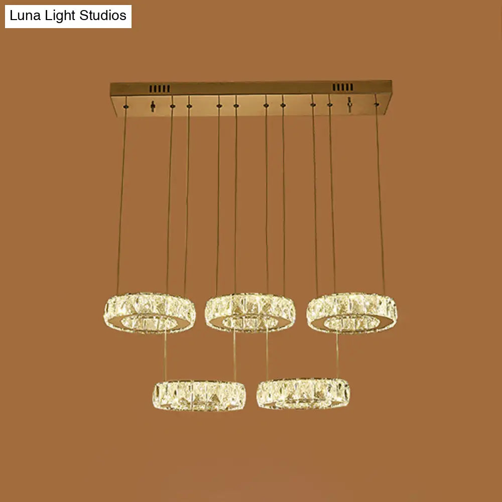 Modern Faceted Crystal Circle Pendant Light With Led Lights And Stainless-Steel Finish