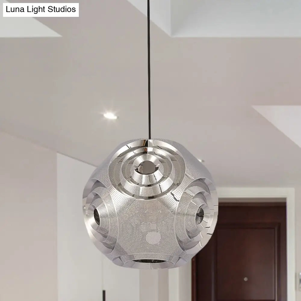 Sleek Stainless Steel Sphere Pendant Lamp Colonial 1-Head Suspension Light (11/15 W) In