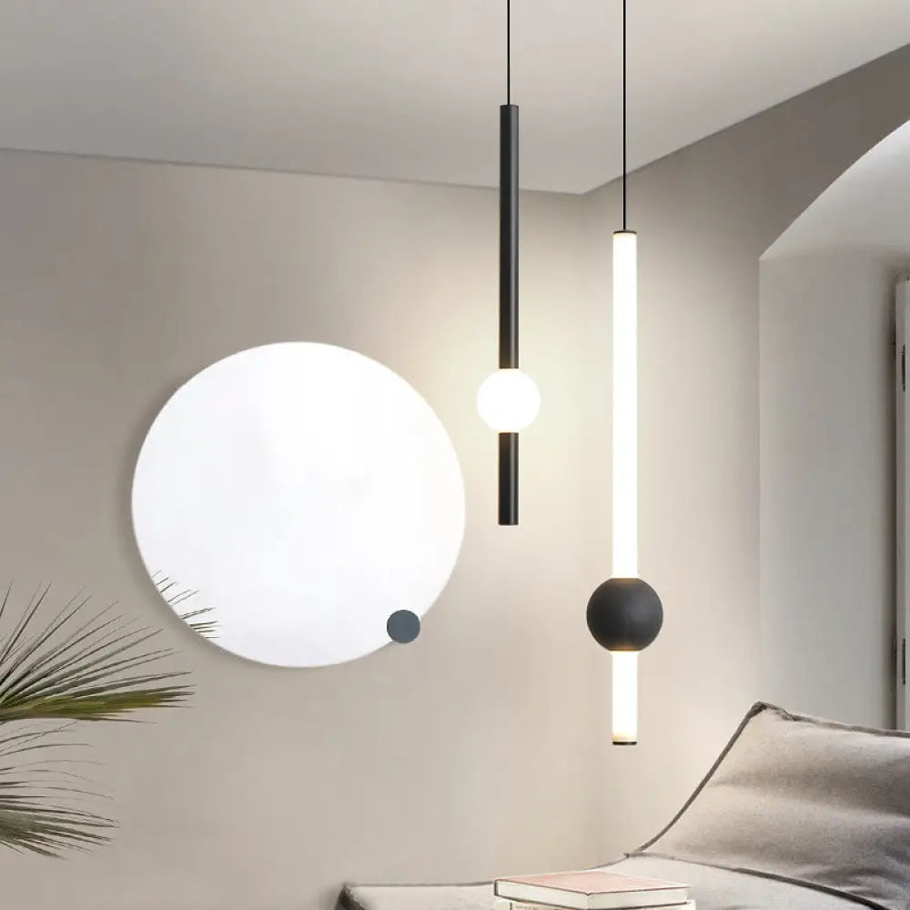 Sleek Sword-Shape Led Hanging Lamp Kit: Simplicity Acrylic | Black/White Warm/White/3 Color Light