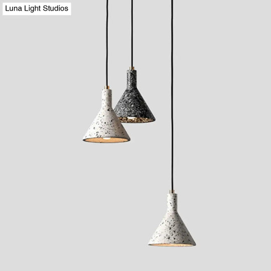 Sleek Terrazzo Funnel Pendant Light For Dining Room - Single-Bulb Suspension Fixture