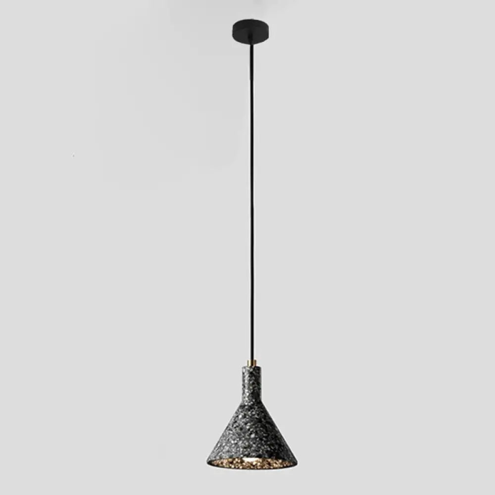 Sleek Terrazzo Funnel Pendant Light For Dining Room - Single-Bulb Suspension Fixture Black