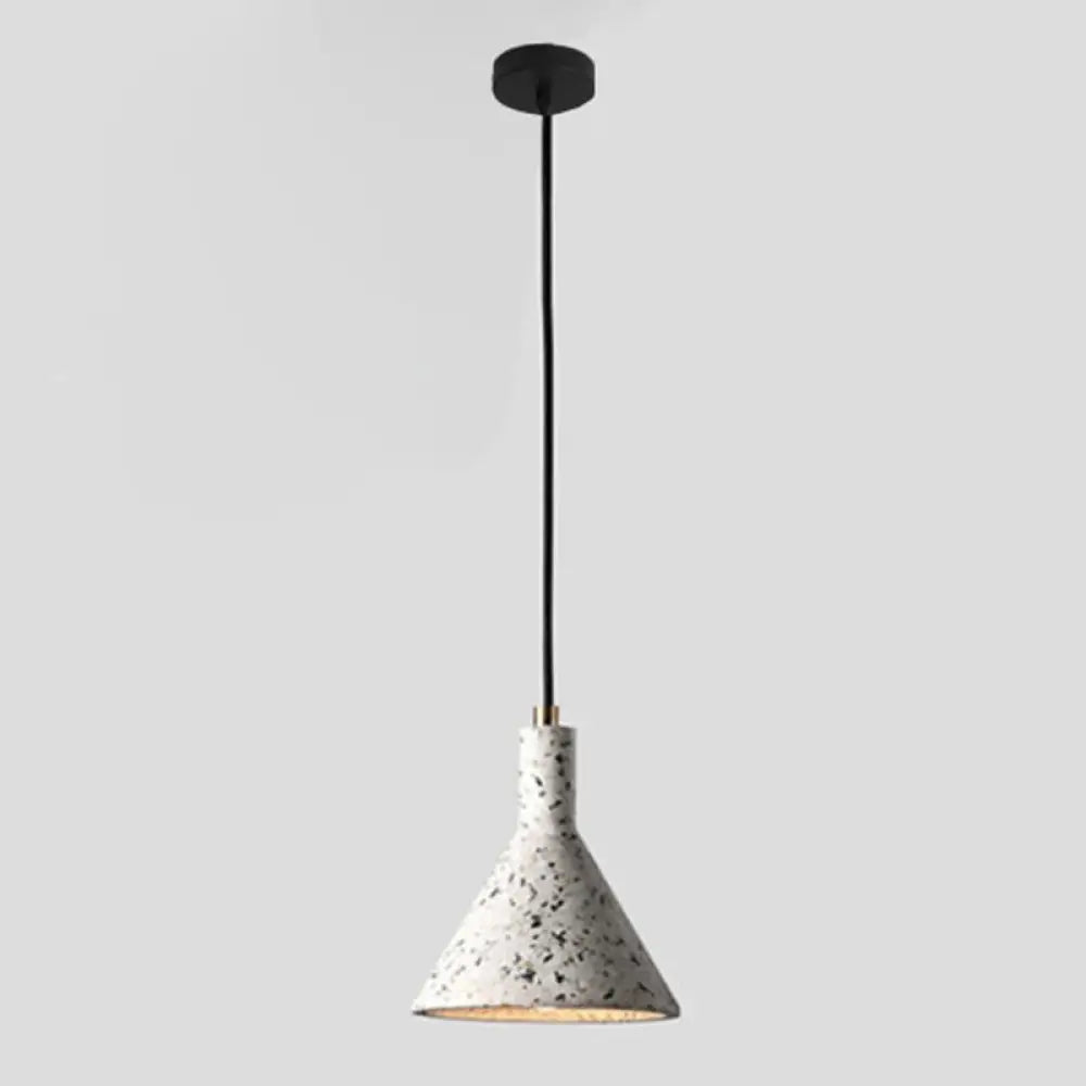 Sleek Terrazzo Funnel Pendant Light For Dining Room - Single-Bulb Suspension Fixture White