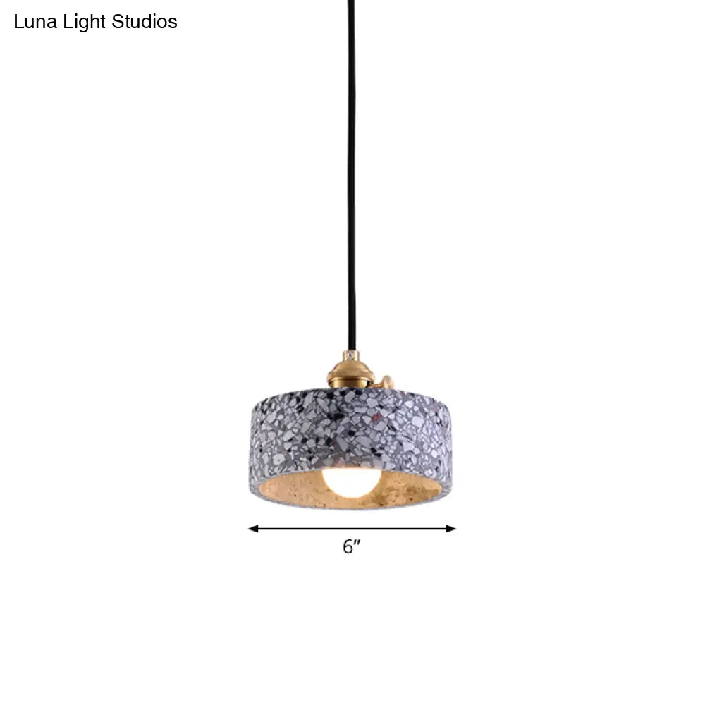 Sleek Terrazzo Single Pendant Lamp: Round Bedside Hanging Light Fixture With Rotary Switch