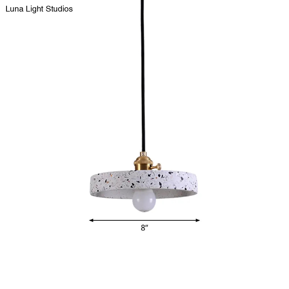 Sleek Terrazzo Single Pendant Lamp: Round Bedside Hanging Light Fixture With Rotary Switch