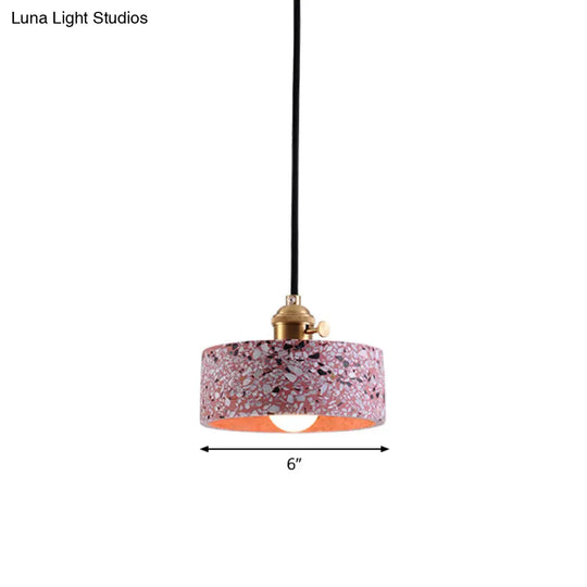 Terrazzo Single Simplicity Pendant Lamp: Round Bedside Hanging Light Fixture With Rotary Switch