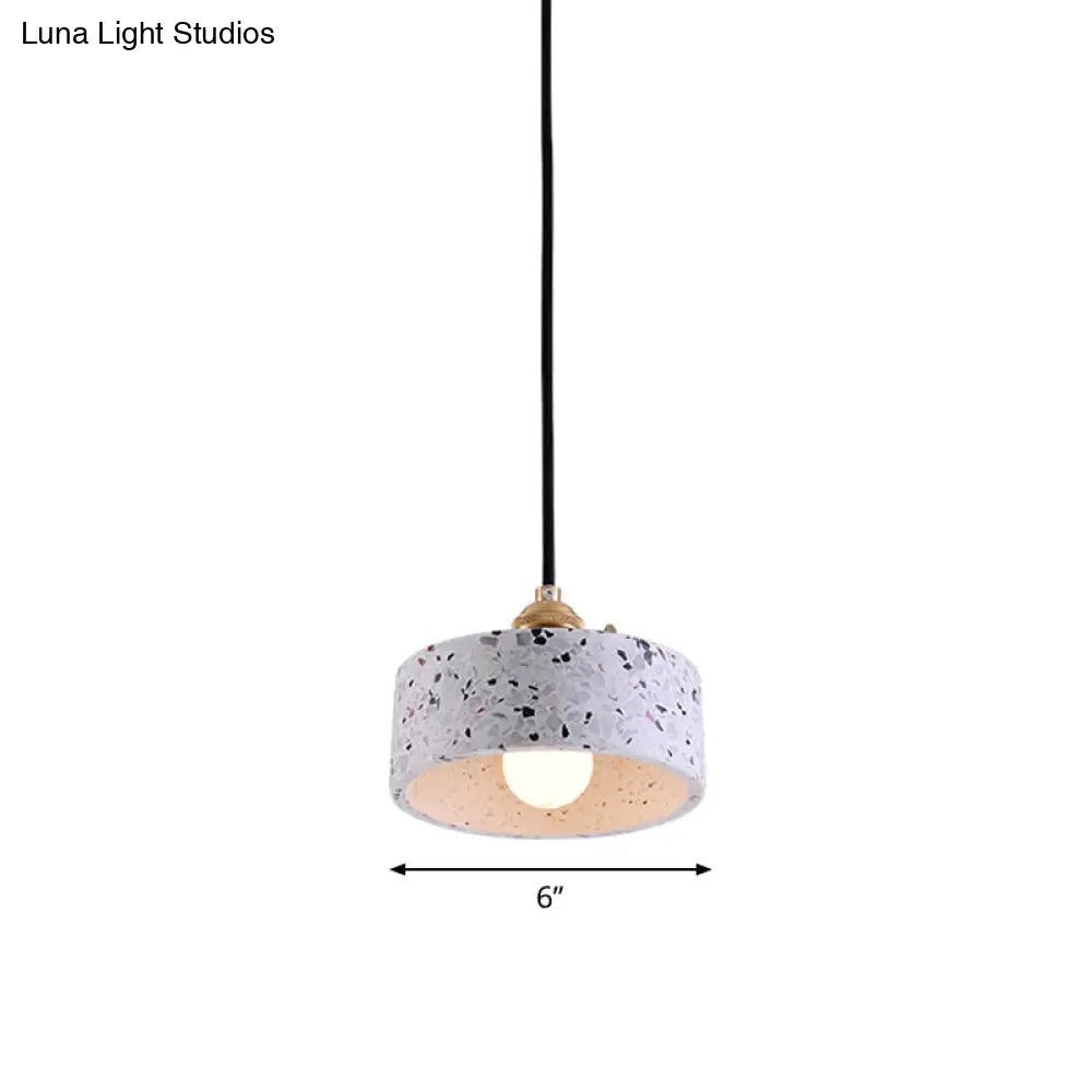 Sleek Terrazzo Single Pendant Lamp: Round Bedside Hanging Light Fixture With Rotary Switch