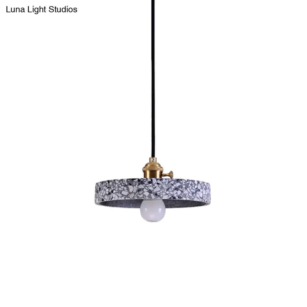 Terrazzo Single Simplicity Pendant Lamp: Round Bedside Hanging Light Fixture With Rotary Switch Blue