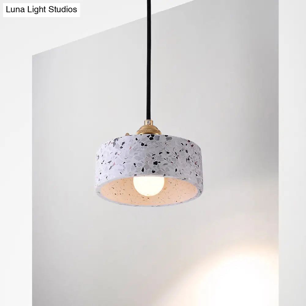 Sleek Terrazzo Single Pendant Lamp: Round Bedside Hanging Light Fixture With Rotary Switch