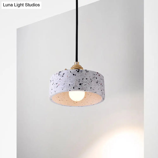 Sleek Terrazzo Single Pendant Lamp: Round Bedside Hanging Light Fixture With Rotary Switch