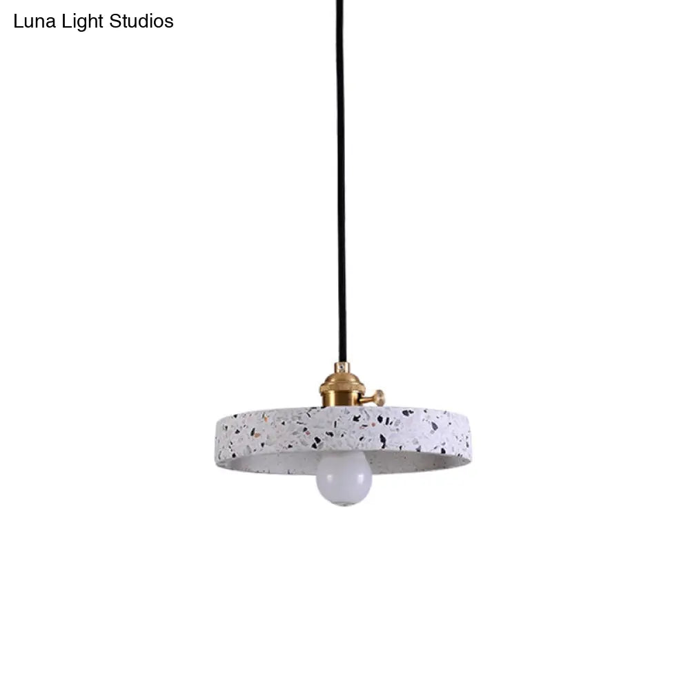 Terrazzo Single Simplicity Pendant Lamp: Round Bedside Hanging Light Fixture With Rotary Switch