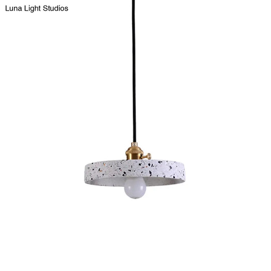 Terrazzo Single Simplicity Pendant Lamp: Round Bedside Hanging Light Fixture With Rotary Switch