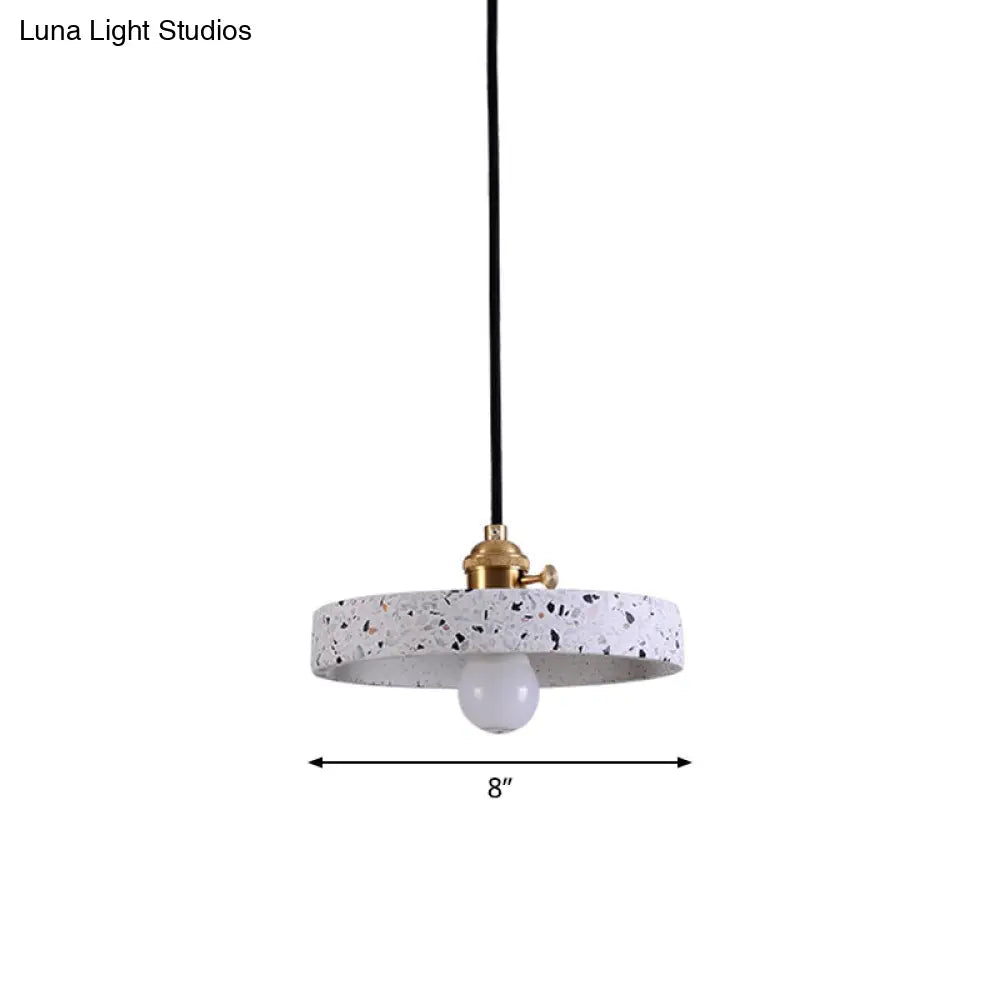 Terrazzo Single Simplicity Pendant Lamp: Round Bedside Hanging Light Fixture With Rotary Switch