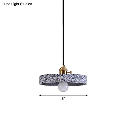 Terrazzo Single Simplicity Pendant Lamp: Round Bedside Hanging Light Fixture With Rotary Switch