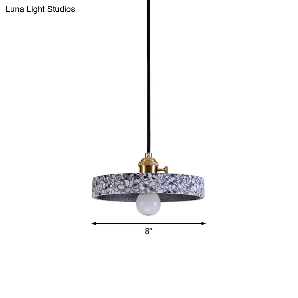 Sleek Terrazzo Single Pendant Lamp: Round Bedside Hanging Light Fixture With Rotary Switch