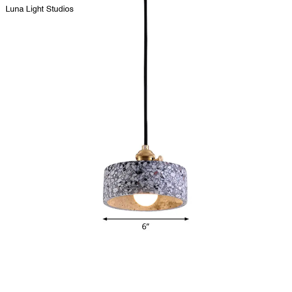 Terrazzo Single Simplicity Pendant Lamp: Round Bedside Hanging Light Fixture With Rotary Switch