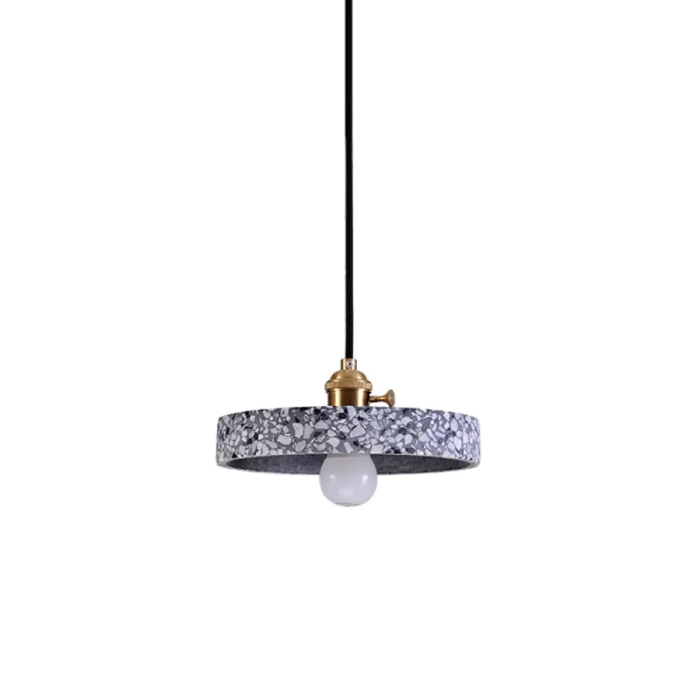 Sleek Terrazzo Single Pendant Lamp: Round Bedside Hanging Light Fixture With Rotary Switch Blue / 8’