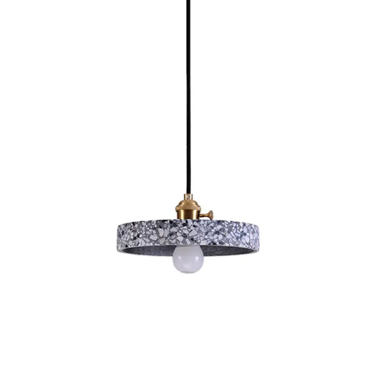 Sleek Terrazzo Single Pendant Lamp: Round Bedside Hanging Light Fixture With Rotary Switch Blue / 8’