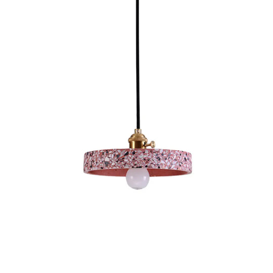 Sleek Terrazzo Single Pendant Lamp: Round Bedside Hanging Light Fixture With Rotary Switch Pink / 8’