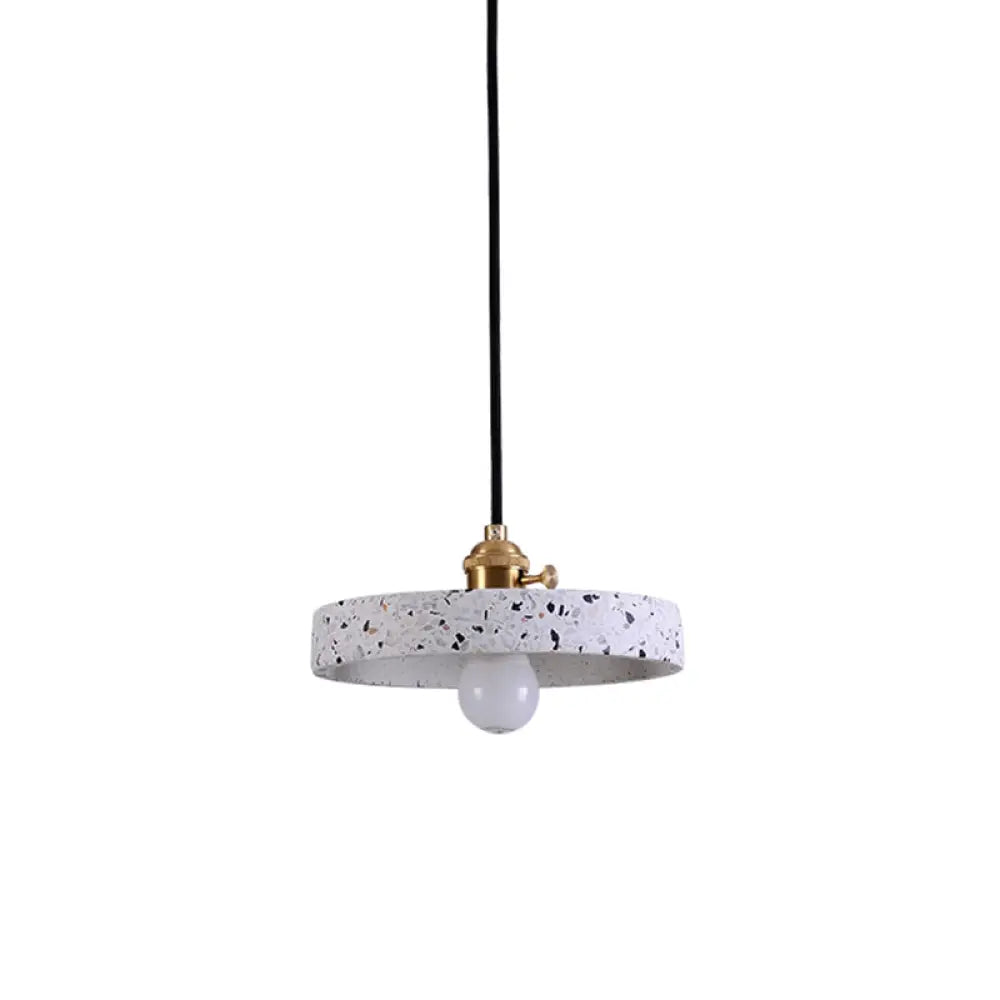 Sleek Terrazzo Single Pendant Lamp: Round Bedside Hanging Light Fixture With Rotary Switch White /