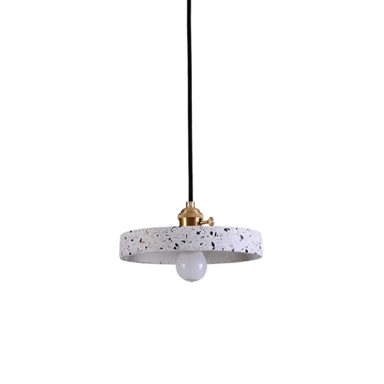 Sleek Terrazzo Single Pendant Lamp: Round Bedside Hanging Light Fixture With Rotary Switch White /