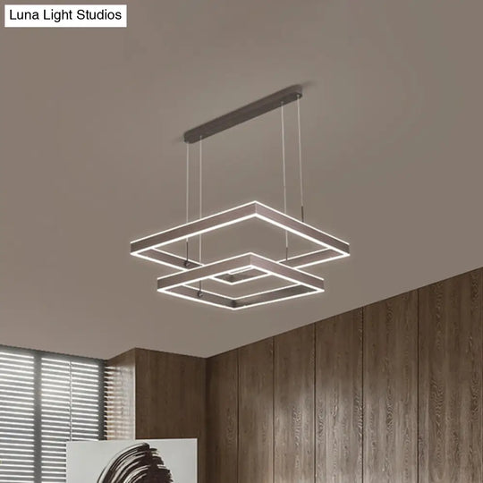 Simplicity Metallic Square Chandelier: Tiered Led Pendant Light For Coffee-Themed Living Room 2 /