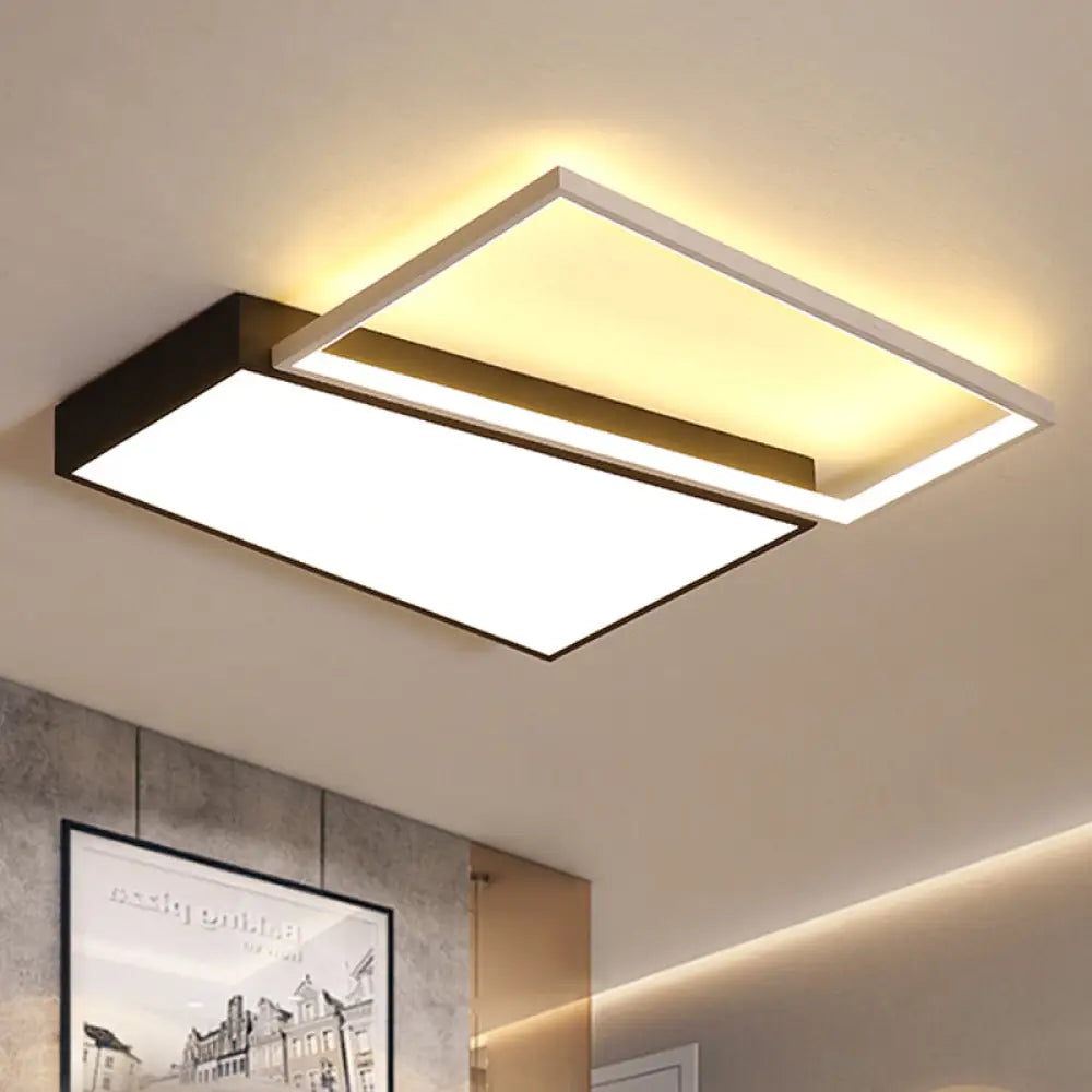 Sleek Trapezoid Flush Mount Led Metal Ceiling Light In White/Warm - 18’/21.5’ Wide Black / 18’ White