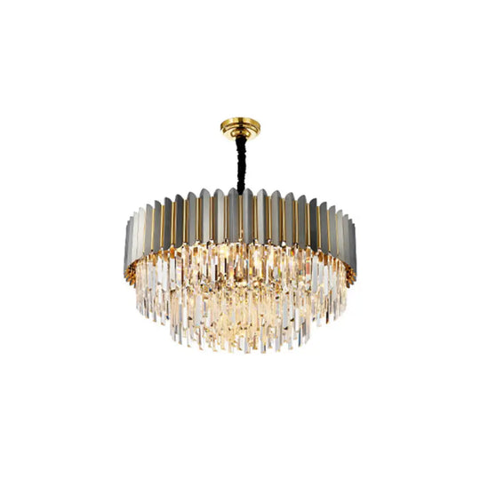 Sleek Tri-Prism Crystal Chandelier Pendant Light In Black For Living Room / 1 Tier 23.5