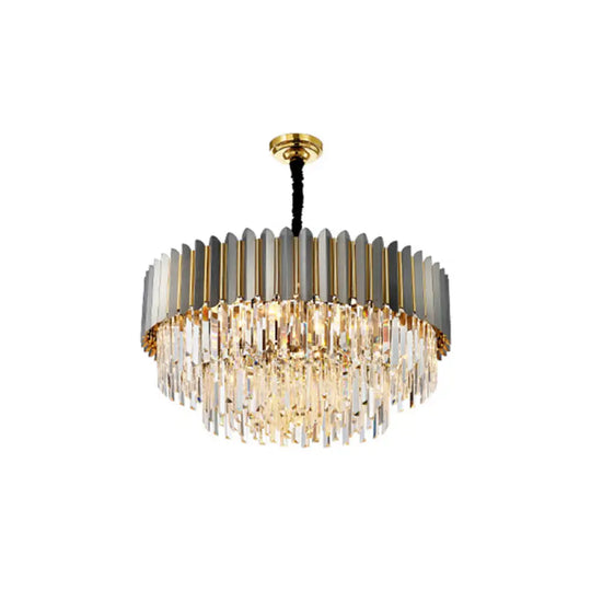 Sleek Tri-Prism Crystal Chandelier Pendant Light In Black For Living Room / 1 Tier 31.5