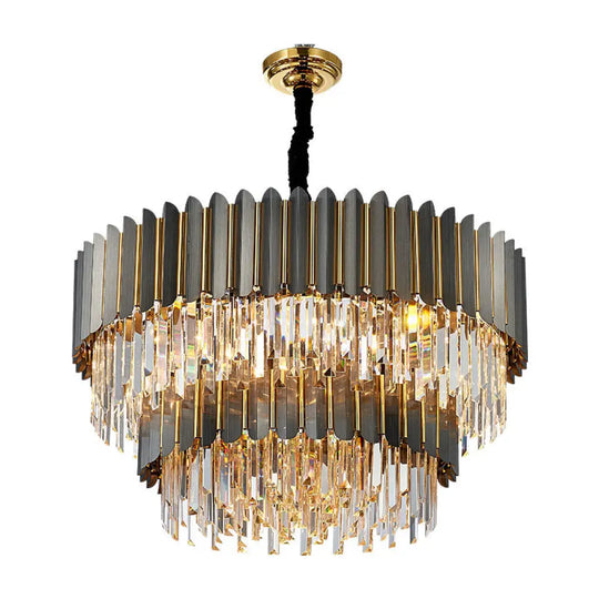 Sleek Tri-Prism Crystal Chandelier Pendant Light In Black For Living Room / 2 Tiers 39.5