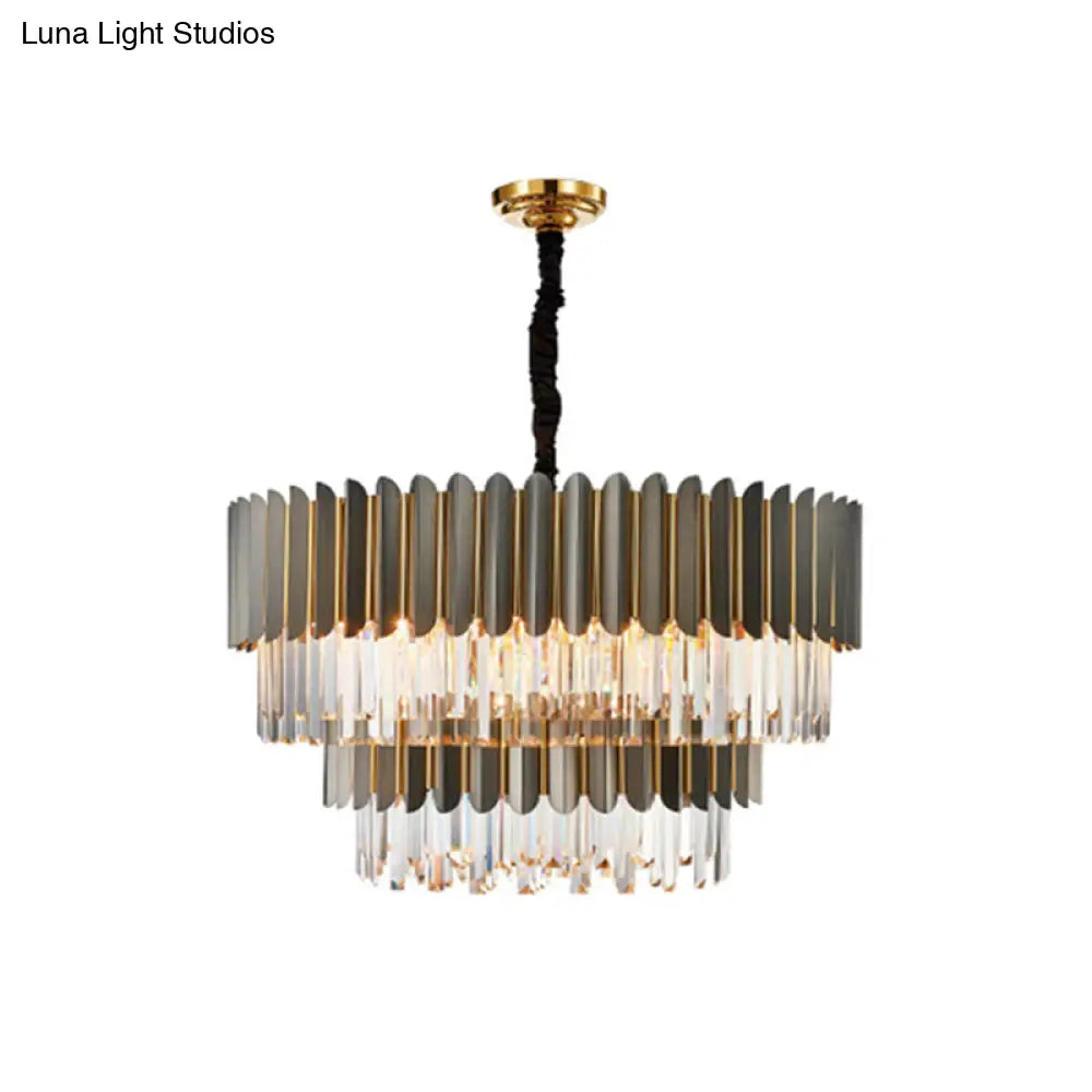 Sleek Tri-Prism Crystal Chandelier Pendant Light In Black For Living Room