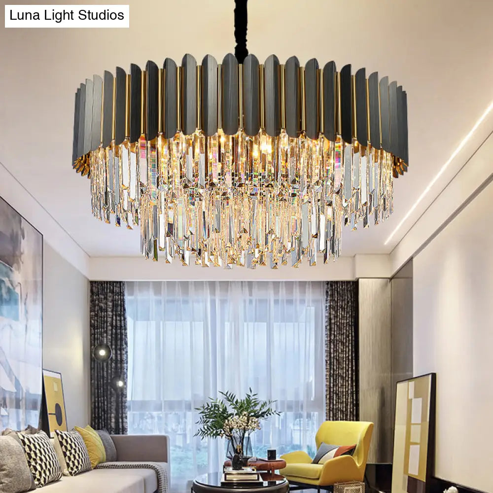 Sleek Tri-Prism Crystal Chandelier Pendant Light In Black For Living Room