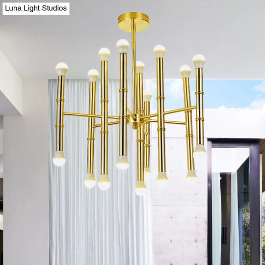 Sleek Gold Modern Tube Chandelier - Radial Pendant Light With 18 Bulbs For Living Room Ceiling