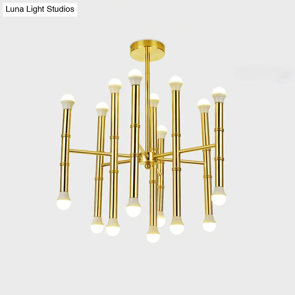 Sleek Tube Chandelier Gold Pendant Light - Modern Metallic 18-Bulb Ceiling Fixture For Living Room