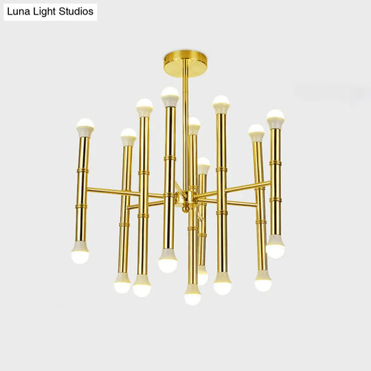 Sleek Tube Chandelier Gold Pendant Light - Modern Metallic 18-Bulb Ceiling Fixture For Living Room