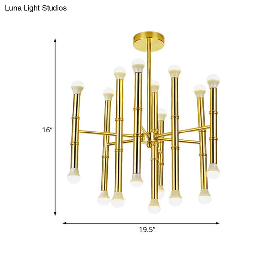 Sleek Tube Chandelier Gold Pendant Light - Modern Metallic 18-Bulb Ceiling Fixture For Living Room