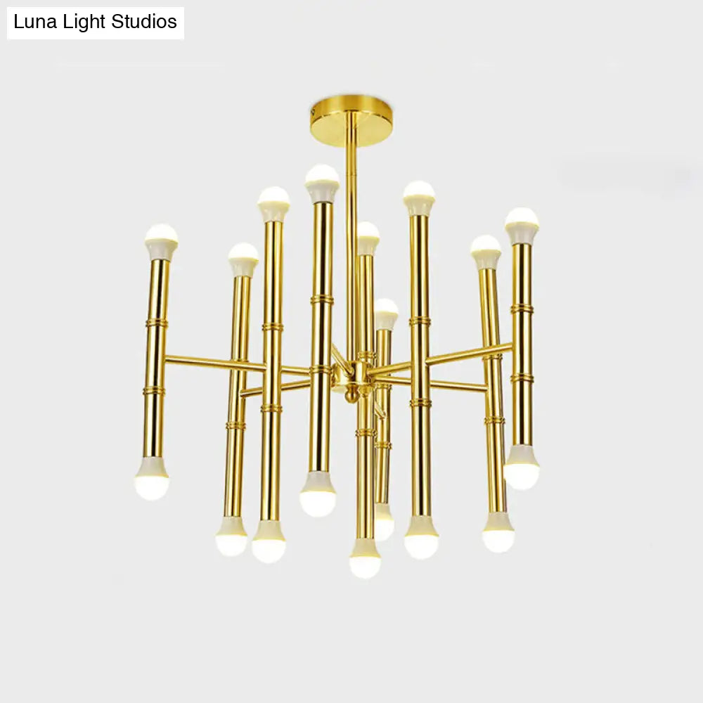 Sleek Gold Modern Tube Chandelier - Radial Pendant Light With 18 Bulbs For Living Room Ceiling