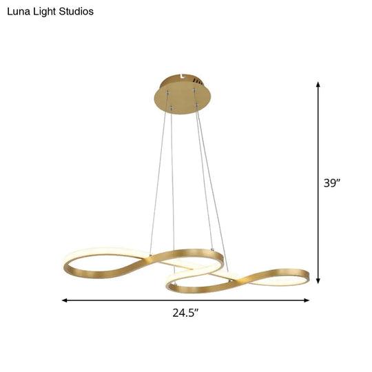 Sleek Twist Pendant Chandelier With Gold Finish - 24.5 To 31.5 Wide Led Hanging Lamp For Dining