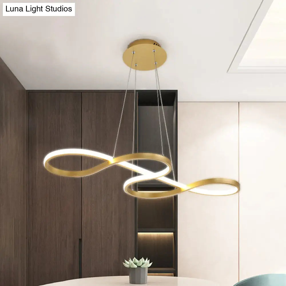 Sleek Twist Pendant Chandelier With Gold Finish - 24.5 To 31.5 Wide Led Hanging Lamp For Dining