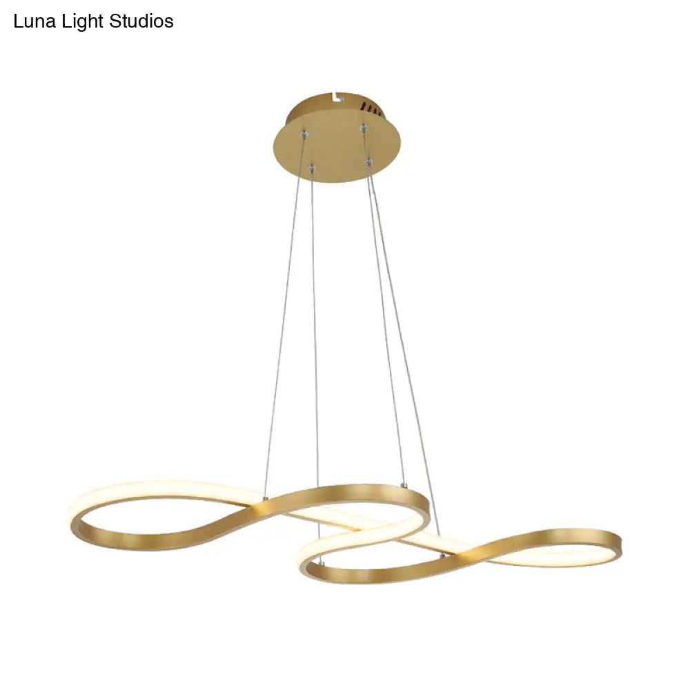 Sleek Twist Pendant Chandelier With Gold Finish - 24.5 To 31.5 Wide Led Hanging Lamp For Dining