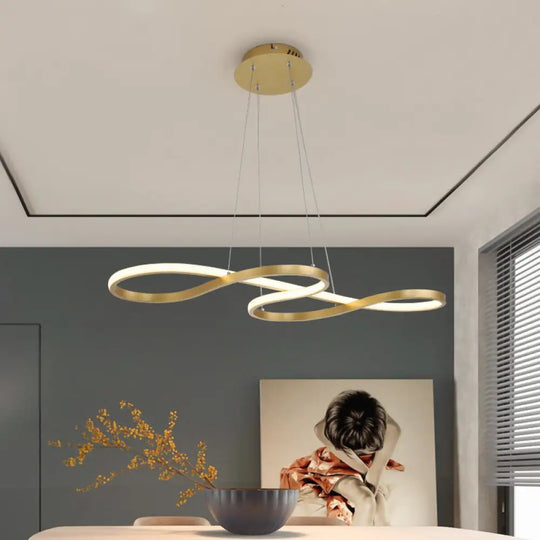 Sleek Twist Pendant Chandelier With Gold Finish - 24.5 To 31.5 Wide Led Hanging Lamp For Dining