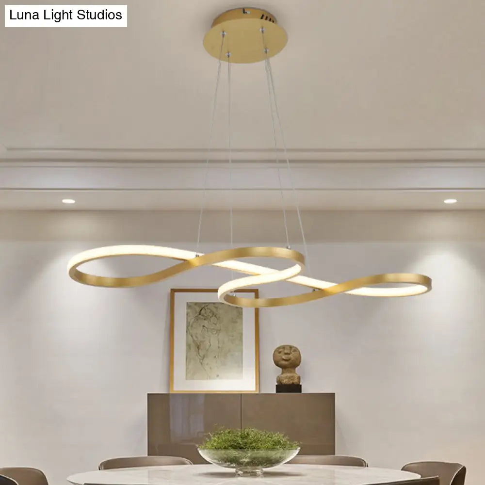 Sleek Twist Pendant Chandelier With Gold Finish - 24.5 To 31.5 Wide Led Hanging Lamp For Dining