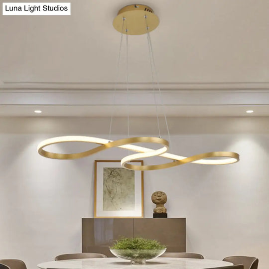 Sleek Twist Pendant Chandelier With Gold Finish - 24.5 To 31.5 Wide Led Hanging Lamp For Dining